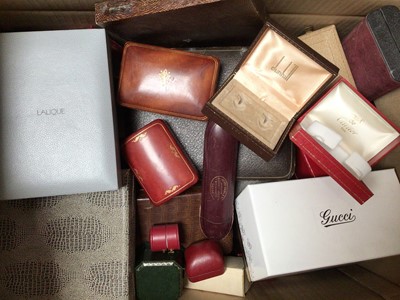 Lot 36 - Collection of empty jewellery and other boxes including some antique, Gucci, Must de Cartier, Dunhill, Lalique etc