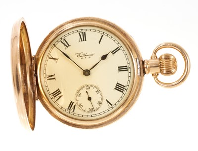 Lot 593 - Waltham gold plated full hunter pocket watch