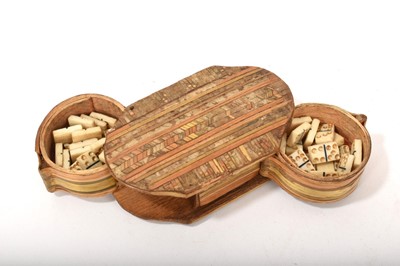 Lot 825 - 19th century French Prisoner of War miniature set of dominoes in original strawwork box