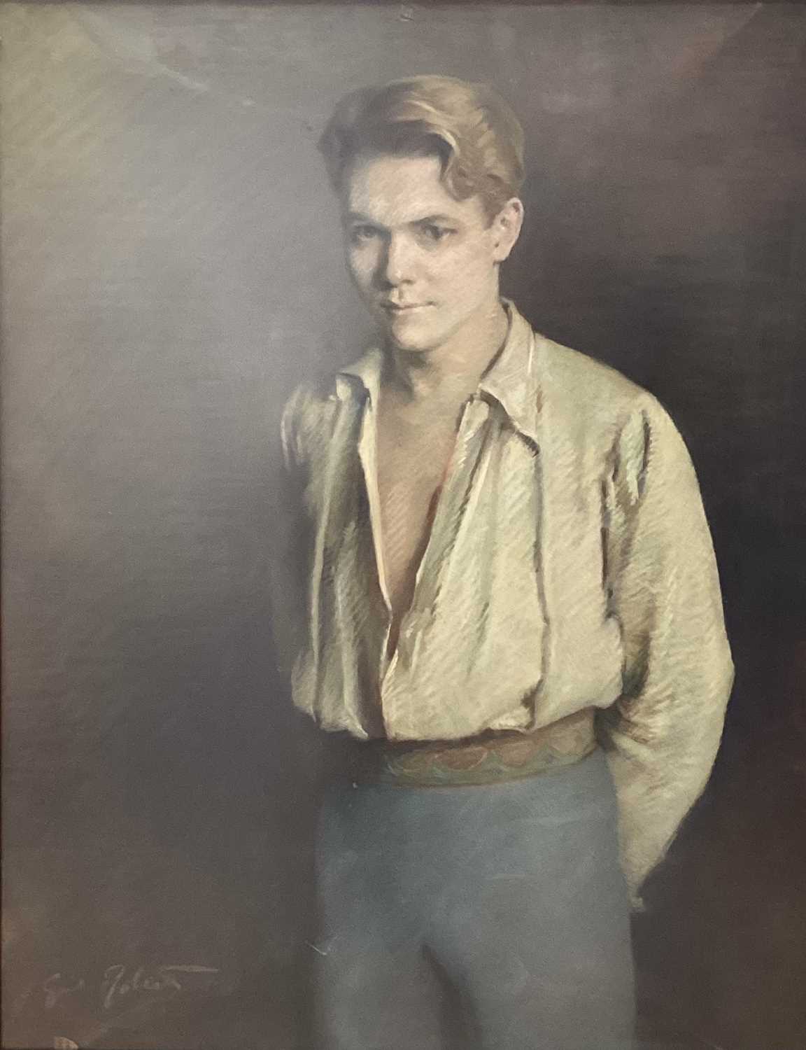 Lot 181 - Cyril Roberts (American, 1871-1949), pastel portrait of a young man, 90cm x 70cm, framed