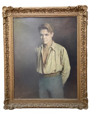 Lot 181 - Cyril Roberts (American, 1871-1949), pastel portrait of a young man, 90cm x 70cm, framed