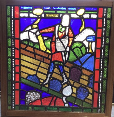 Lot 2633 - Large stained glass panel, signed 'C. Boyce 1971', probably Christine Boyce, a well-known stained glass artist, framed, 72.5cm x 76cm