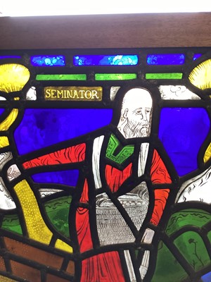 Lot 2633 - Large stained glass panel, signed 'C. Boyce 1971', probably Christine Boyce, a well-known stained glass artist, framed, 72.5cm x 76cm