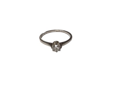 Lot 125 - Diamond single stone ring with an old cut diamond in claw setting on platinum shank