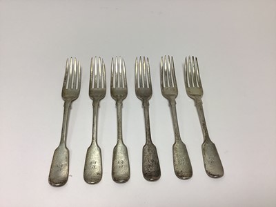 Lot 236 - Set of six Victorian silver fiddle pattern forks