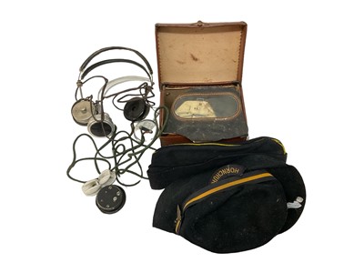 Lot 792 - Second World War gas mask in case, Ladies Civil Defence hat, silver ARP badge and other items (1 box).