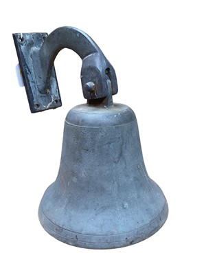 Lot 2536 - Heavy bronze wall mounted bell, 22.5cm diameter