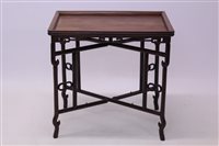 Lot 1654 - Antique Chinese hardwood tray on stand, the...