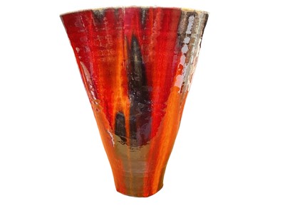 Lot 1155 - Janice Tchalenko (1942-2018) studio pottery orange and black glazed vase, 31.5cm high