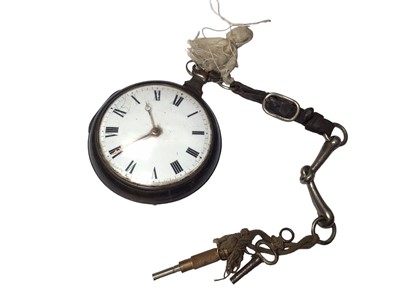 Lot 131 - Georgian silver pair cased pocket watch with a leather and white metal Albert chain (both cases hallmarked Birmingham 1814), maker William Ryley