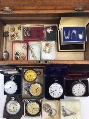 Lot 132 - Two silver cased pocket watches, selection of other vintage pocket watches, costume jewllery and bijouterie