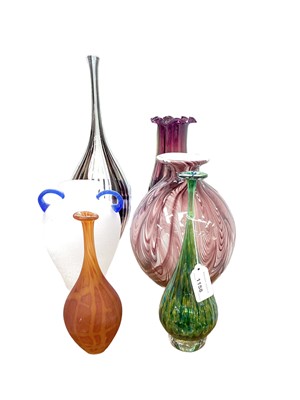 Lot 1158 - Jane Charles art glass vase, signed, 25cm high, together with five other glass vases (6)