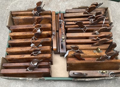 Lot 2503 - Collection of 24 antique woodworking planes to include dado planes and moulding planes, mostly signed by the makers, including Cox Luckman & Son, Griffiths of Norwich, A.S. Lunt, Sims of Lon...