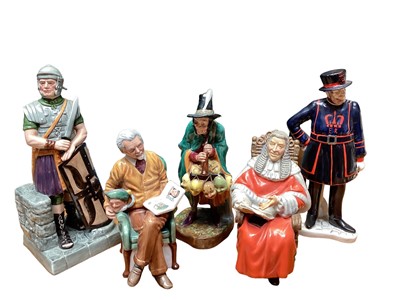 Lot 1172 - Five Royal Doulton figures including The Centurion and The Mask Seller, together with a Coalport figure - Tower of London Beefeater (6)