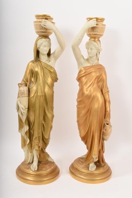 Lot 47 - Pair Royal Worcester candlesticks in the form of classical maidens