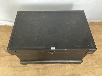 Lot 2518 - Large antique tool chest with a fine quality mahogany fitted interior, and side carrying handles, 90cm wide x 59cm deep x 56cm high