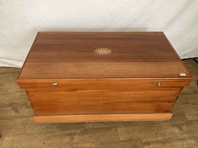 Lot 2521 - Good quality wooden tool chest with fitted interior, twin locks with key and side carrying handles 122cm wide x 67cm deep x 63cm high.