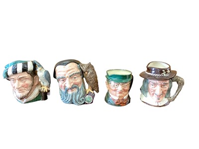 Lot 1237 - Eight Royal Doulton character jugs - Merlin, The Falconer, Granny, Compleat-Angler, Old Salt, Pickwick, Auld Mac and Tam o'Shanter