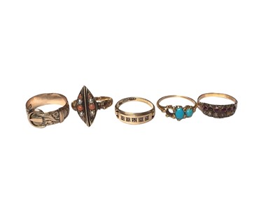 Lot 170 - Group of five Victorian and Edwardian gold and gem set rings