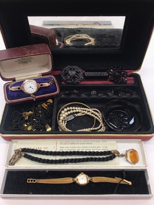 Lot 173 - Vintage costume jewellery and bijouterie including a 1920s 9ct gold cased ladies wristwatch