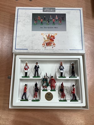Lot 1931 - Three Britians Toy Soldier sets The Regimental Band of the Royal Scots Dragoon Guards No 1613/2000, Royal Welsh Fusiliers 3837/6000. All the Queens Men 8007, all boxed (3)