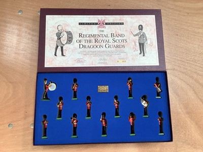 Lot 1931 - Three Britians Toy Soldier sets The Regimental Band of the Royal Scots Dragoon Guards No 1613/2000, Royal Welsh Fusiliers 3837/6000. All the Queens Men 8007, all boxed (3)