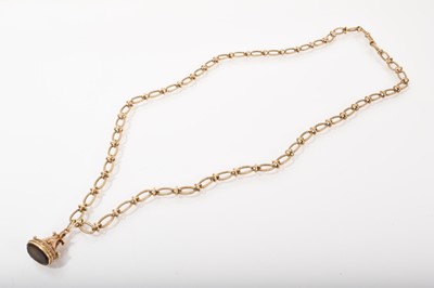 Lot 448 - 9ct gold fancy link chain with 9ct gold mounted smoky quartz fob seal