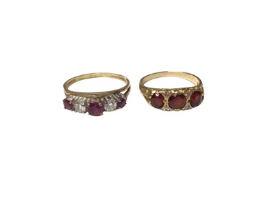 Lot 144 - 1970s 18ct gold ruby and diamond five stone ring and one other similar 18ct gold ring (2)