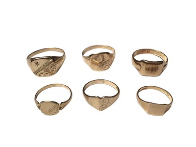 Lot 159 - Six 9ct gold signet rings