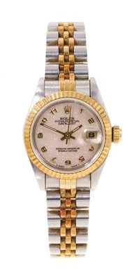 Lot 581 - Ladies Rolex Oyster Perpetual DateJust gold and stainless steel wristwatch, boxed with papers