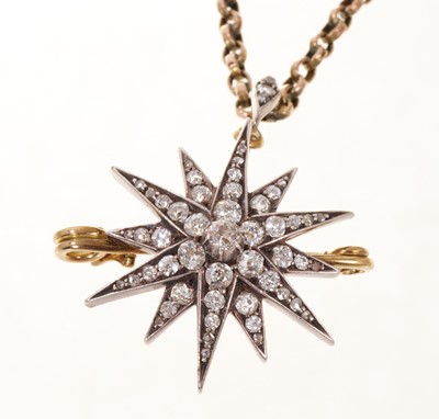 Lot 546 - Victorian diamond starburst pendant/brooch on gold chain