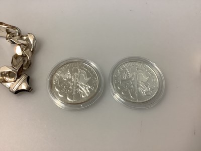Lot 536 - World - Mixed coins & bullion bars to include Austria silver 150 Euro coins x 2, bullion gold 24ct 1 gram bar, Scottesdale fine silver 5 Troy oz bar, Gents .925 silver bar bracelet Wt. 95.7g...