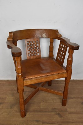 Lot 1206 - Robert ‘Mouseman’ Thompson oak desk and leather desk chair