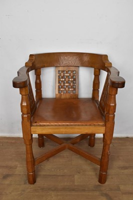 Lot 1206 - Robert ‘Mouseman’ Thompson oak desk and leather desk chair