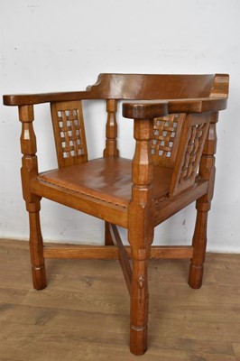 Lot 1206 - Robert ‘Mouseman’ Thompson oak desk and leather desk chair