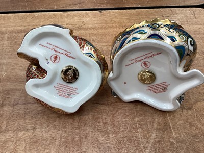 Lot 1208 - Two Royal Crown Derby limited edition paperweights - Dragon of Happiness and Dragon of Good Fortune, no. 665 of 1500, 1 box and 1 certificate