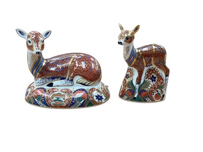 Lot 1212 - Two Royal Crown Derby paperweights - Deer and Fawn