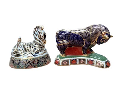 Lot 1213 - Three Royal Crown Derby paperweights - Zebra, Bison and Zebra Baby