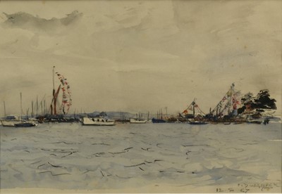 Lot 1024 - Fid Harnack (1897-1984) three watercolours, Mersea views, two framed, one unframed with presentation inscription