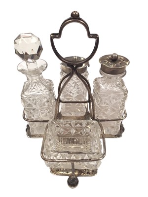 Lot 175 - Victorian silver four piece cruet set with associated cut glass bottles (London 1895)