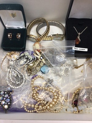 Lot 179 - Group of silver and other jewellery, simulated pearls, two ladies wristwatches and other costume jewellery