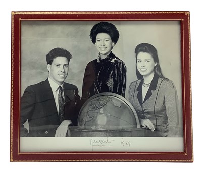 Lot 2 - H.R.H. The Princess Margaret, Countess of Snowdon, fine signed presentation black and white portrait photograph of the Princess with her two children, Lady Sarah Chatto and David Armstrong-Jones...