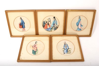 Lot 851 - Set of five Chinese pith paintings in glazed frames