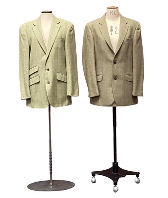 Lot 2152 - Two green tweed men's jackets, one size 36 and a black pinstripe suit.