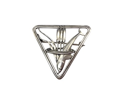 Lot 185 - Georg Jensen silver dolphin in reeds triangular brooch, designed by Arno Malinowski, no. 257