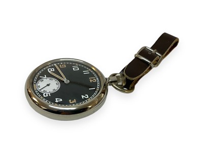 Lot 705 - Second World War British military pocket watch with black Arabic numeral dial, luminous painted hands and subsidiary seconds, rear of case marked with broad arrow and GS/TP, S, 035597