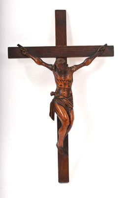 Lot 770 - 17th / 18th century fruitwood carving of Christ nailed to the crucifix