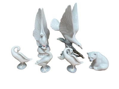 Lot 1247 - Six Lladro porcelain models of birds, geese and a polar bear