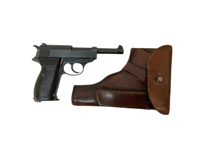 Lot 900 - Second World War German Walther P38 automatic pistol serial number 8383Y, with Nazi stamps to frame and retaining all original finish and complete with original brown leather holster, deactivate...