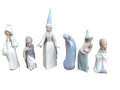 Lot 1250 - Six Lladro porcelain figures including fairy and girl with cockerel